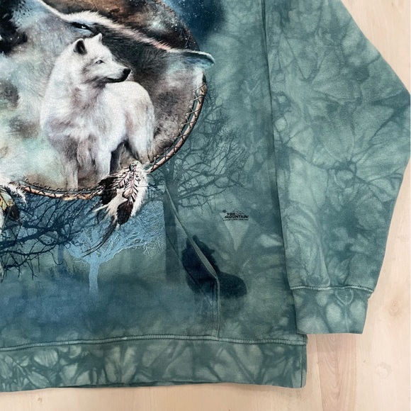 The Mountain Unisex Medium Wolf Spirit Hooded Sweatshirt Tie Dye Teal Hoodie - Picture 5 of 16